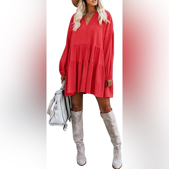 FANCYINN Women’s Red Shift Dress with Pockets, Ruffle Hem, Size XL, Extra Large - Picture 13 of 14